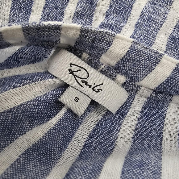 Rails Size S Jasmine Mini Dress Tie-Neck Smocked-Waist Azure Striped Lin… - Picture 15 of 16